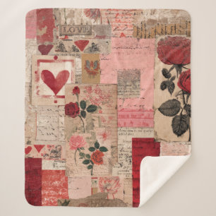 Vintage Romantische Roos Collage (1) Sherpa Deken