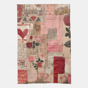 Vintage Romantische Roos Collage (1) Theedoek