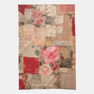 Vintage Romantische Roos Collage (5) Theedoek