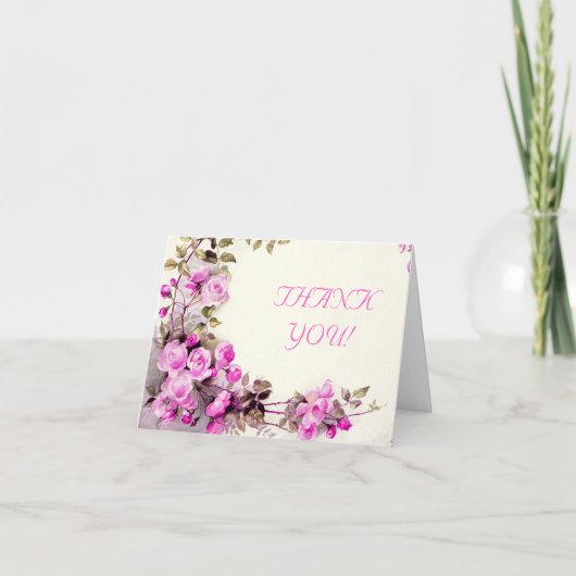 Vintage romantische roze rozen bruiloft Bedankt (Voorkant)