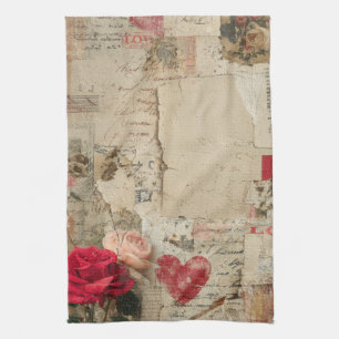 Vintage Romantische Rozen Collage (4) Theedoek