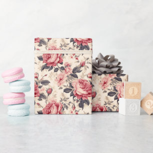 Vintage Romantische Stofrose Bloemen Cadeaupapier