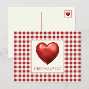 Vintage rood en crèmekleurig gingham met hart briefkaart