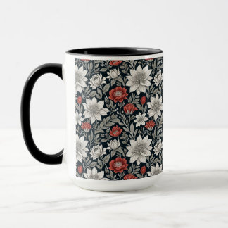 Vintage Rood Wit Bloemmotief Botanische Esthetiek Mok