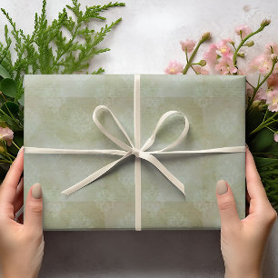 Vintage Rookgroene Vervaaide Damast met Handgeschr Cadeaupapier
