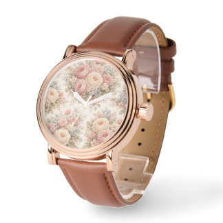 Vintage Roos Bloemmotief | Elegante Pastel Horloge