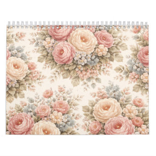 Vintage Roos Bloemmotief Elegante Pastel Kalender