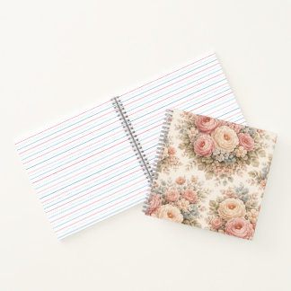 Vintage Roos Bloemmotief | Elegante Pastel Notitieboek