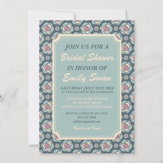 Vintage Roos Bridal Shower Invitation Kaart (Voorkant)