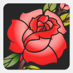 vintage roos tattoo vierkante sticker