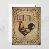 Vintage Rooster Bonjour Parijs Briefkaart (Voorkant / Achterkant)