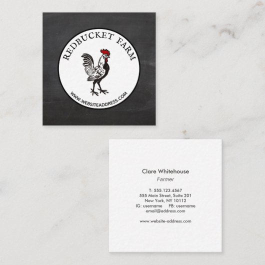 Vintage Rooster Emblem Land Boerderij Visitekaartj Vierkante Visitekaartje (Voorkant / Achterkant)