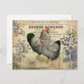 Vintage Rooster en Hen Ephemera Briefkaart (Voorkant / Achterkant)