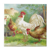 Vintage Rooster en kippen Tegeltje (Voorkant)
