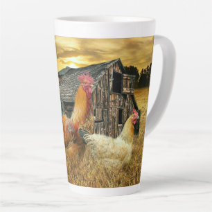 Vintage Rooster Hens Rustic Barn Coop Latte Mok