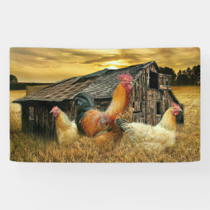 Vintage Rooster Hens Rustic Barn Coop Spandoek