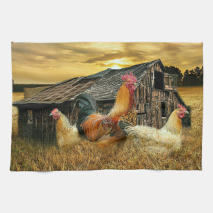 Vintage Rooster Hens Rustic Barn Coop Theedoek