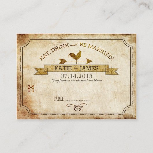 Vintage Rooster Rustique Mariage campagnard Cartes (Devant)