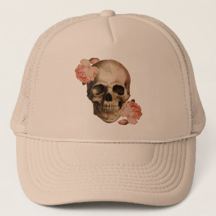 Vintage Rosa Schedelcollage Trucker Pet