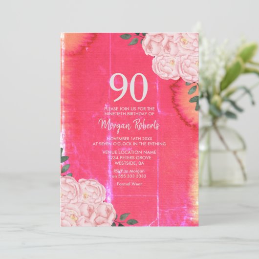 Vintage Rose 90e Invitation anniversaire (Debout devant)