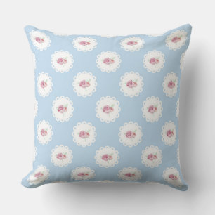 Vintage Rose bleu réversible Coussin Pastel