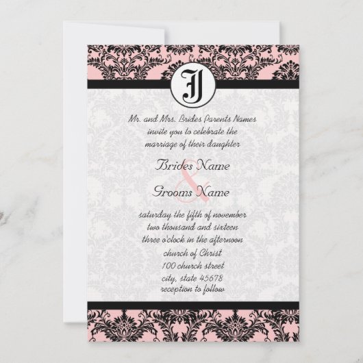 Vintage rose Damask Votre photo Mariage Invitation (Devant)