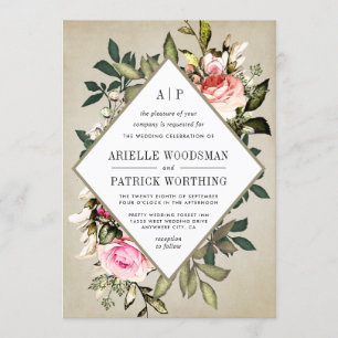 Vintage Rose Floral verdure Mariage Invitations