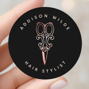 Vintage Rose Goud Schaar Kapsalon Logo Ronde Sticker