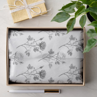 Vintage Rose Line Art Botanical Pattern in Black Tissuepapier