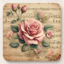 Vintage Rose Music Kurk Onderzetter Plastic Onderz