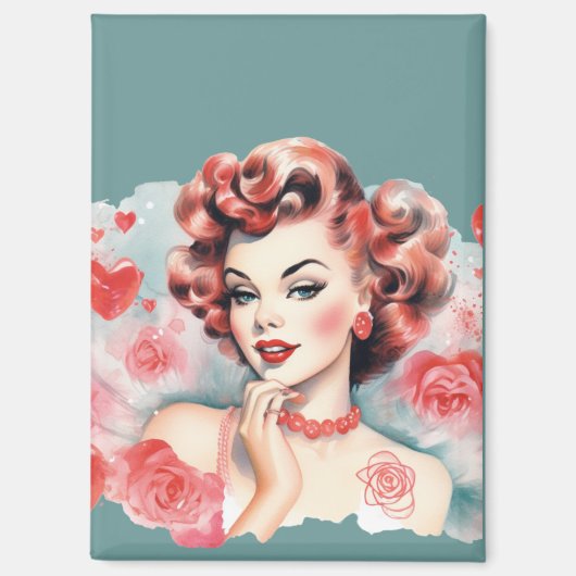 Vintage Rose Pin-Up Magnet – Ruby Rose | Romantic  (Recto)