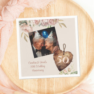 Vintage Rose Pioen 50ste Huwelijksverjaardagsfeest Servet