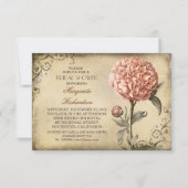 vintage rose poony rustique nuptiale invitation (Devant)