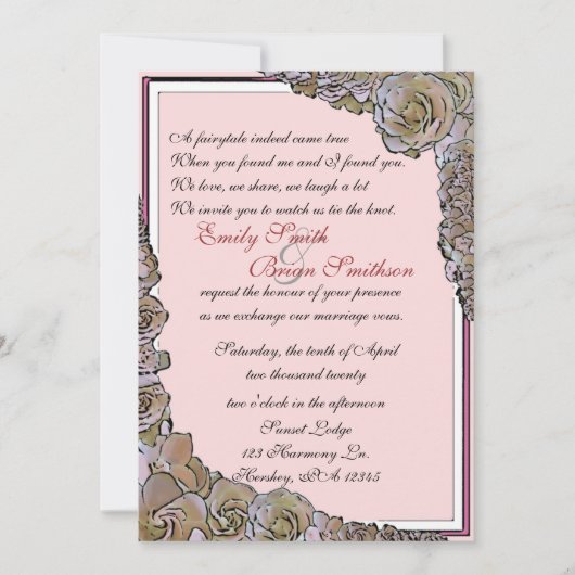 Vintage rose rose fleurs de mariage invitations (Devant)