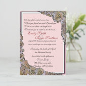 Vintage rose rose fleurs de mariage invitations (Debout devant)