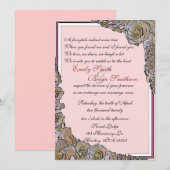 Vintage rose rose fleurs de mariage invitations (Devant / Derrière)