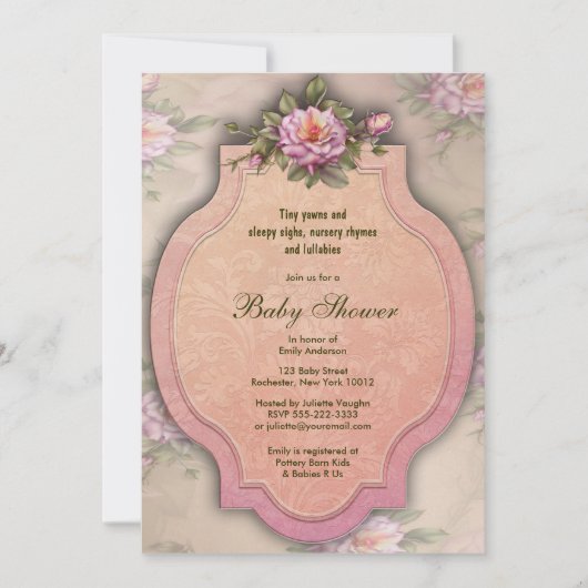 Vintage rose Roses bébé Douche Invitations (Devant)