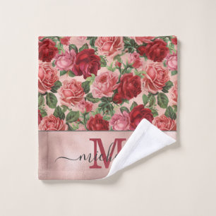 Vintage rose rouge floral rose rose rose Or Monogr