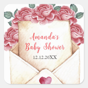 Vintage Rose Sweetheart Brief Baby Shower Vierkante Sticker