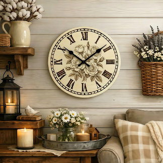 Vintage Rose Wall Clock  Grote Klok