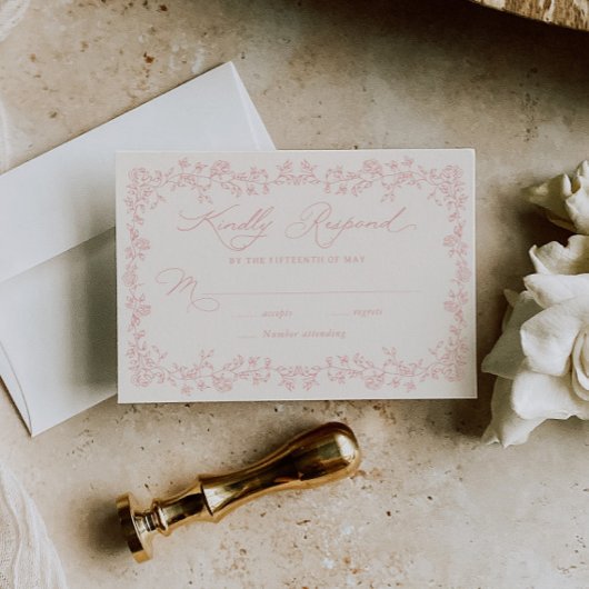 Vintage Roses Floral Frame Wedding  RSVP Card