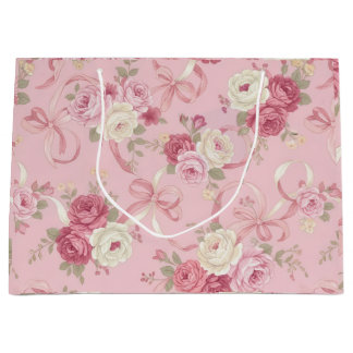  Vintage Roses & Ribbon Bows Large Gift Bag Groot Cadeauzakje