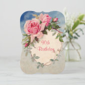Vintage, Roses roses, 90e anniversaire, Invitation (Debout devant)