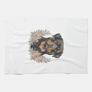 Vintage Rottweiler Bloemportret Shirt Ontwerp_1 Theedoek