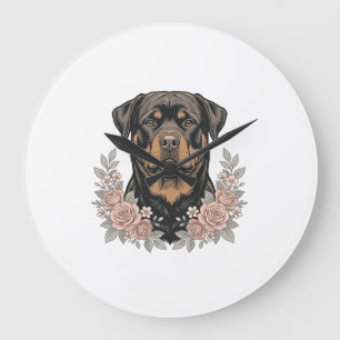 Vintage Rottweiler Bloemstuk T-shirt ontwerp_1 Grote Klok