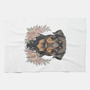 Vintage Rottweiler Bloemstuk T-shirt ontwerp_1 Theedoek