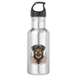 Vintage Rottweiler Bloemstuk T-shirt ontwerp_1 Waterfles