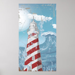 Vintage rouge blanc phare gruning poster impressio