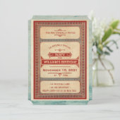 Vintage Rouge Bleu Anniversaire Invitation (Debout devant)
