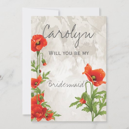 VINTAGE ROUGE POPIES BRIDESMAID INVITATION (Devant)